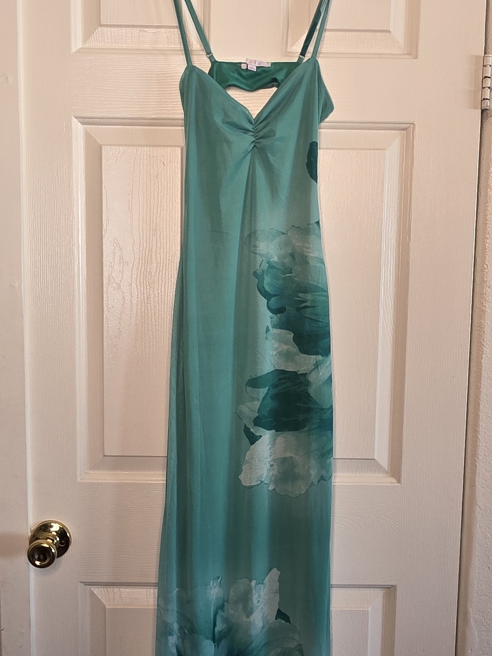 iris Teal Slip Maxi Dress with Watercolor Floral Print